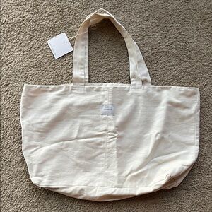 The Odder Side Beige Cream Neutral Shopper Canvas Tote Bag Large NWT